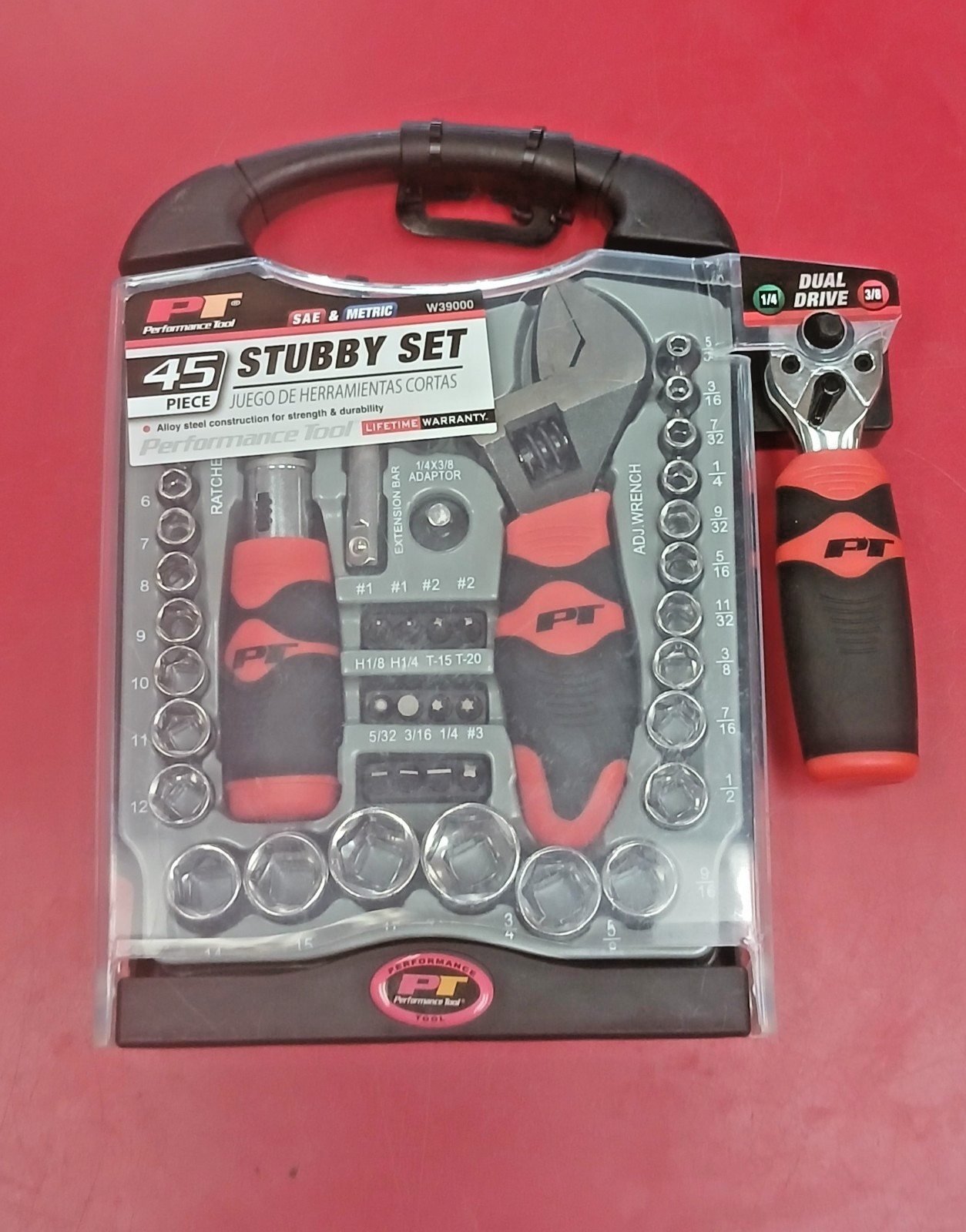 Performance Tool 45 Piece Stubby SAE & Metric Socket/Ratchet Tool Set W39000