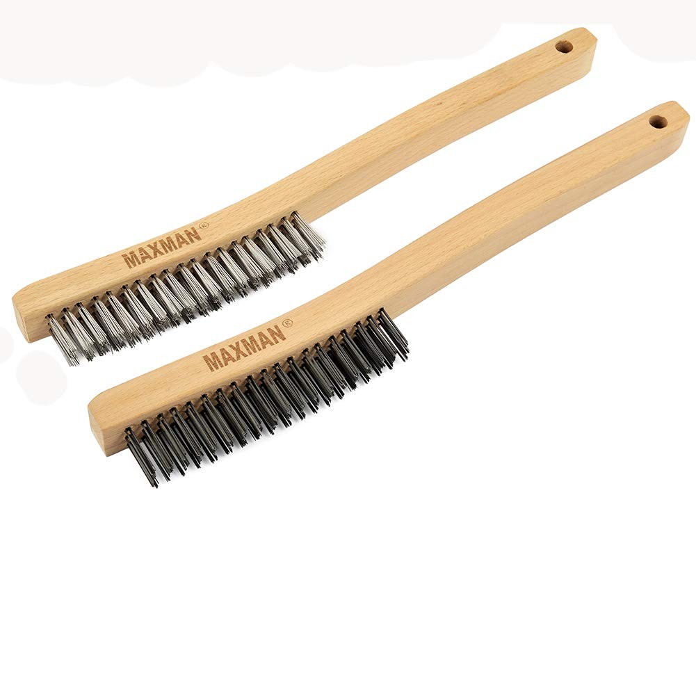 MAXMAN Wire Brush, Heavy Duty Carbon Steel and Medium, Black silver