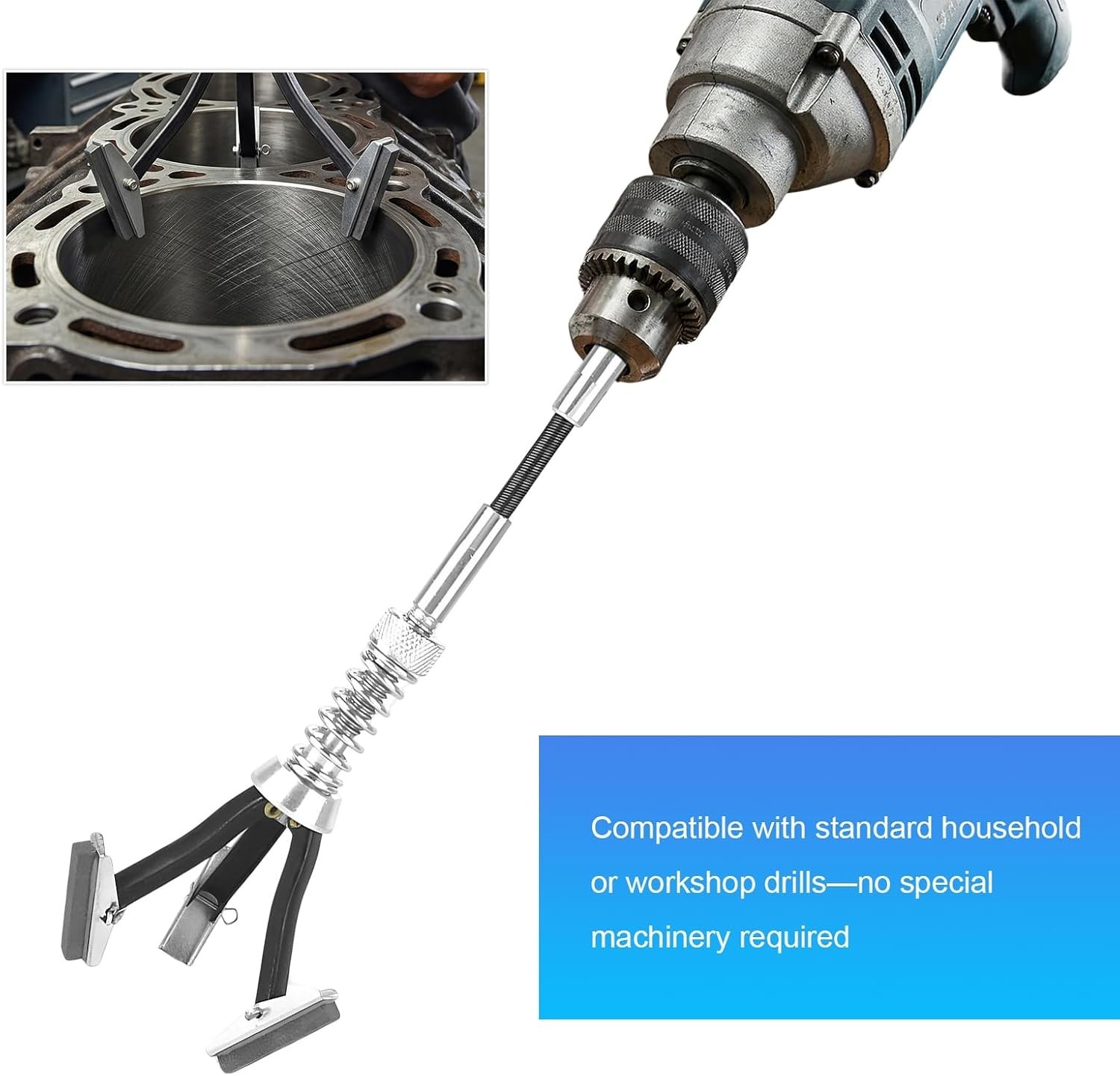Engine Cylinder Hone Tool 2 to 6-1/2 Inch Adjustable Deglazer with 220 Grit S…
