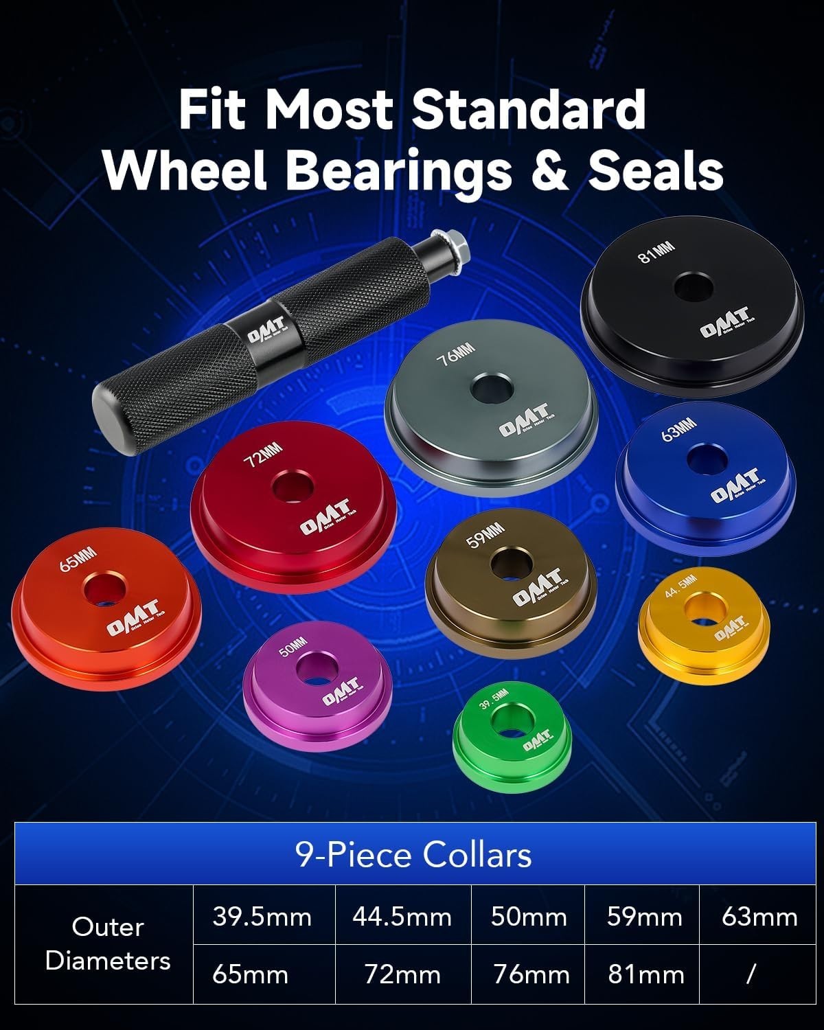 Versatile 10-Pc OMT Bearing Installation Kit with Durable Aluminum Design