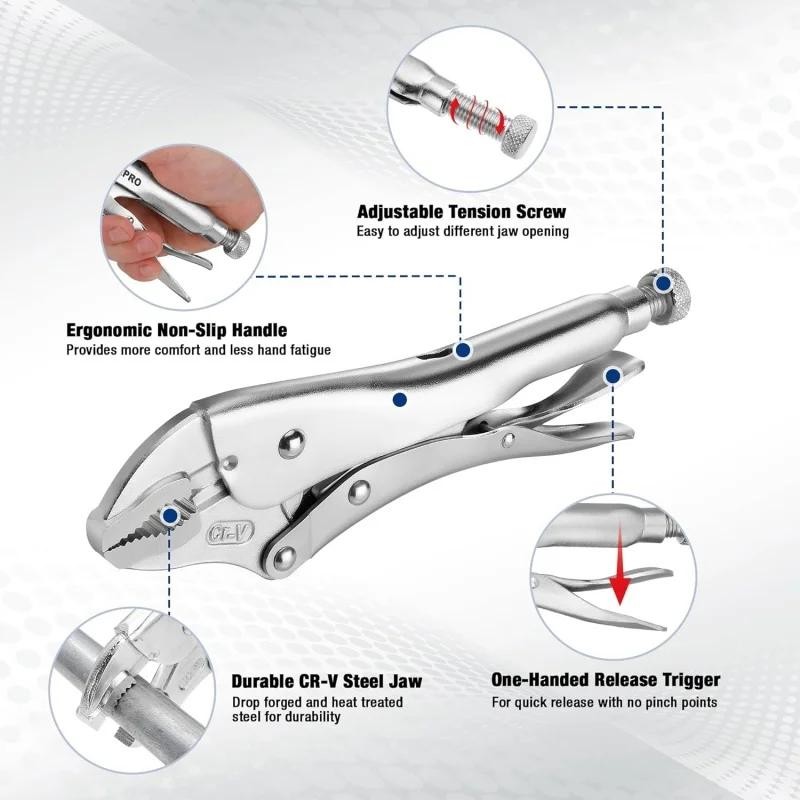 Powerful Locking Pliers 5/7/10″ Curved Jaw Pliers Heavy-duty Pressure Pliers