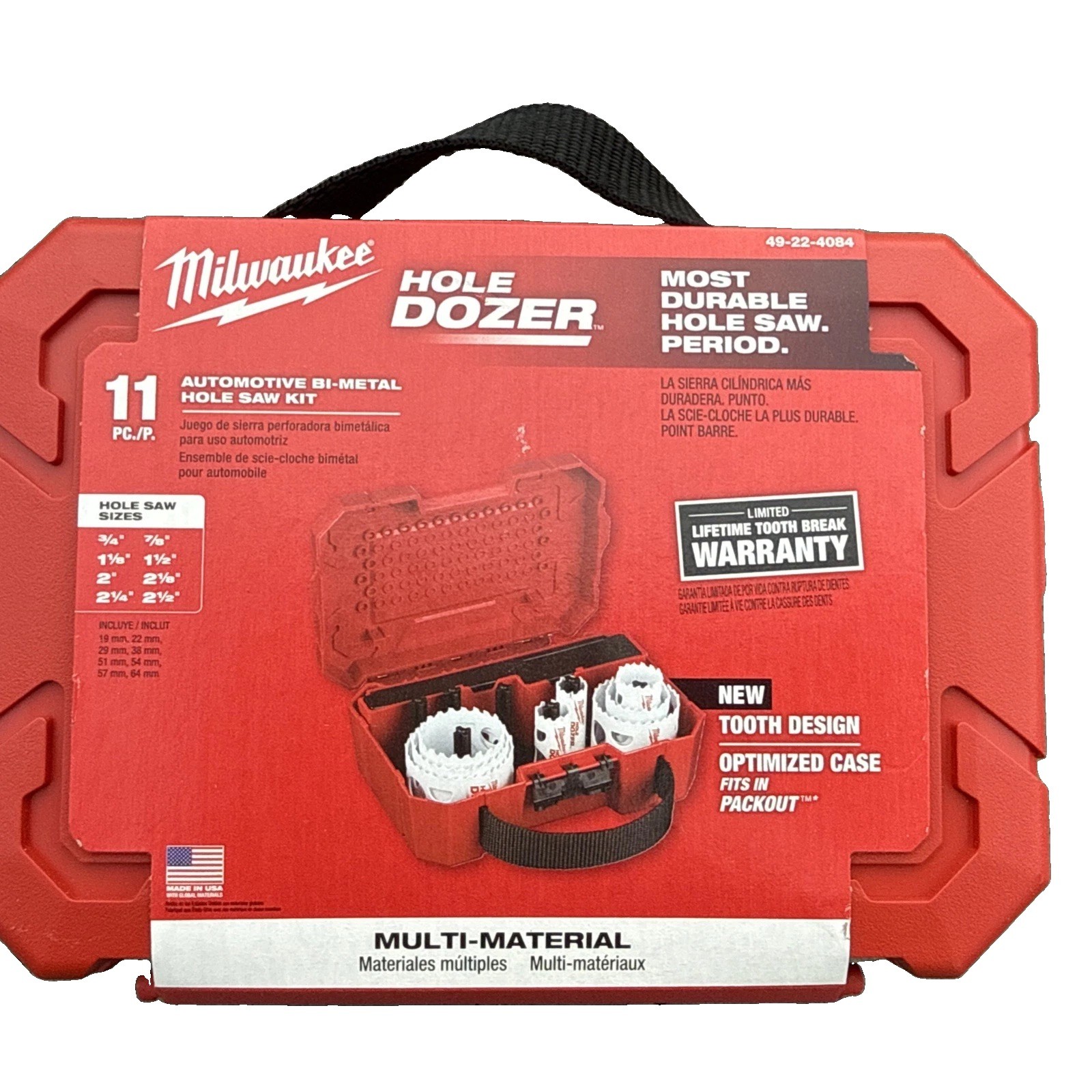 Milwaukee 49-22-4084 11PC HOLE DOZER Automotive Bi-Metal Hole Saw Kit.