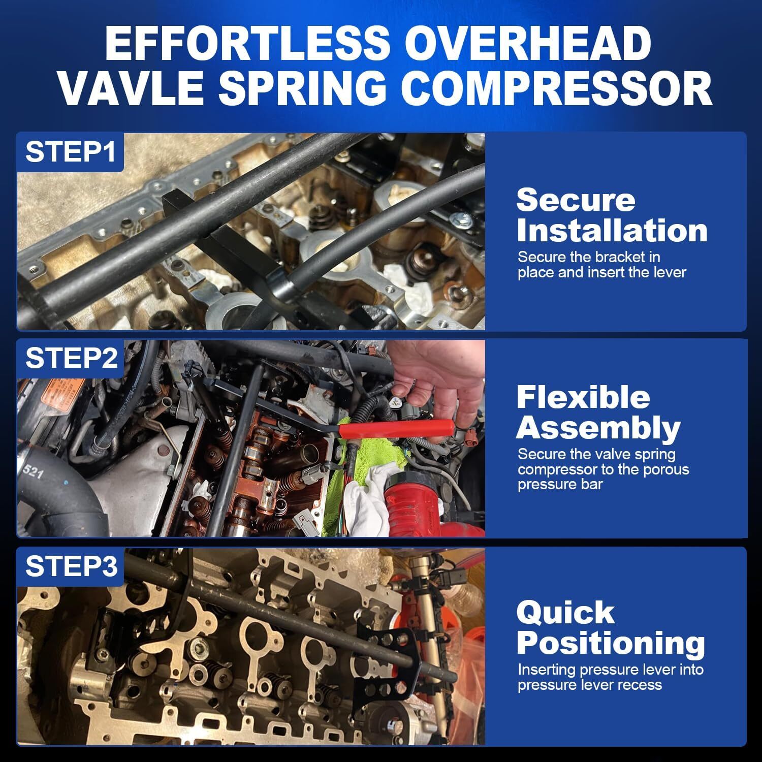 Overhead Valve Spring Compressor Steel Stem Seal Installer Remover OHV OHC Tool