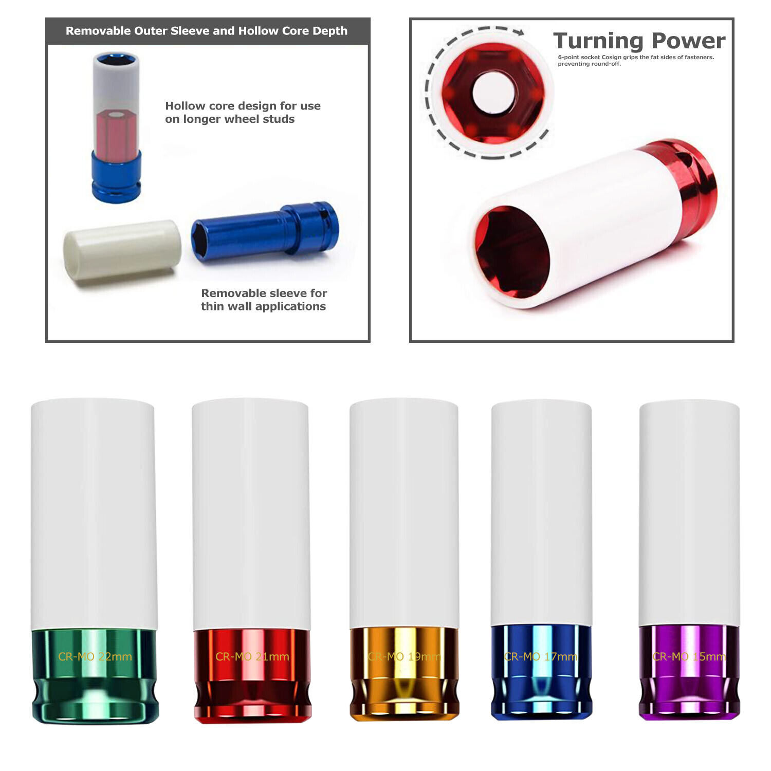 Lug Nut Socket Remover Tool Set, 5Pc – 1/2-Inch Drive Flip Impact Sockets