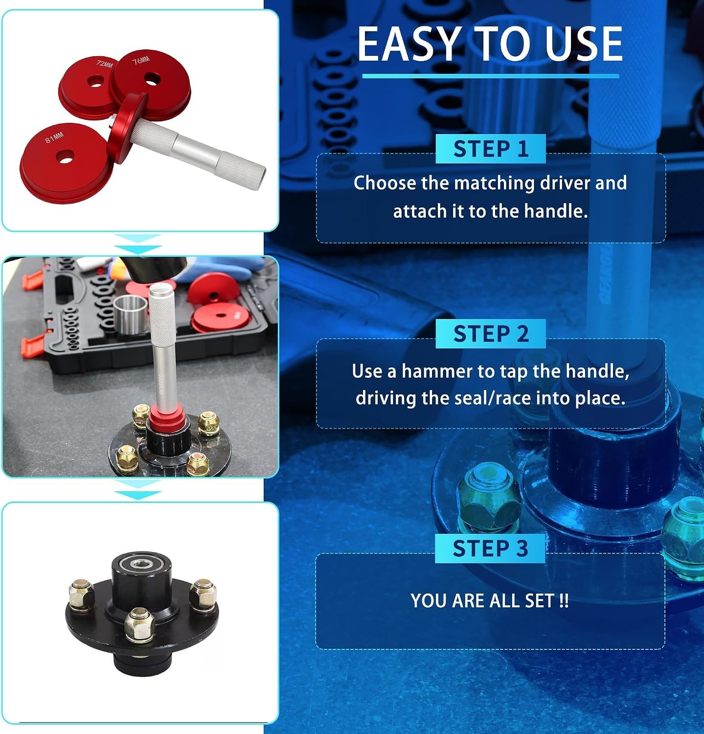 10-Piece Bearing Press Kit with 9 Adapters, Gloves and Storage Case Included