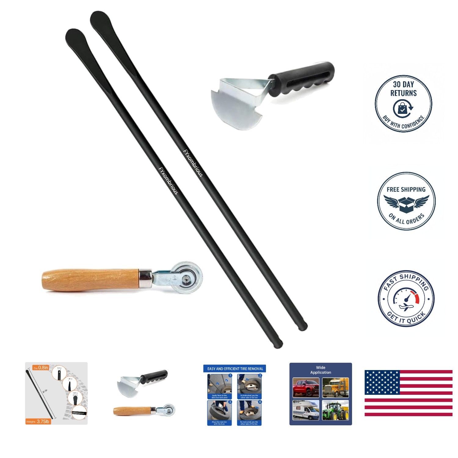 2-Pack Tire Mount and Demount Iron Tubeless Tire Removal Tool 39 in Black