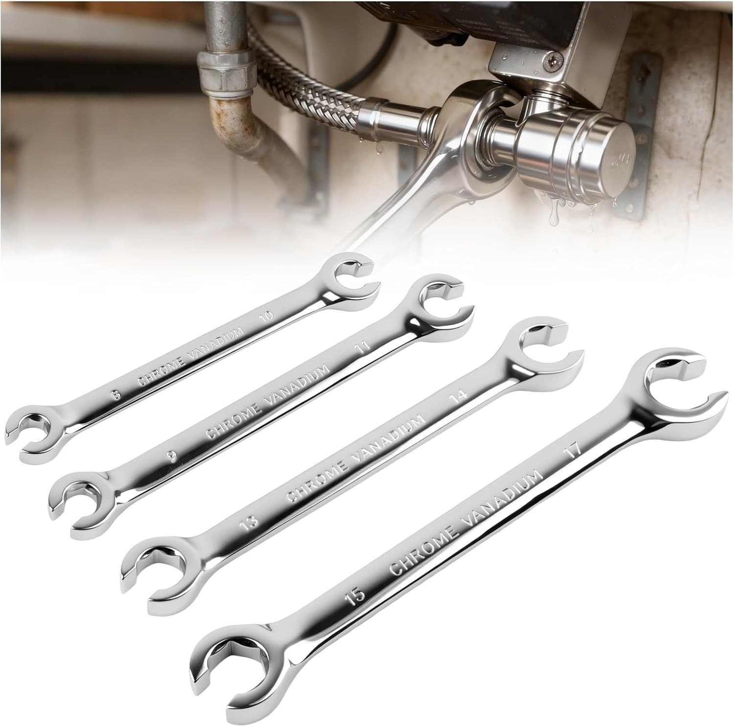 4PCS Carbon Steel Brake Line Wrench Set 8mm/10mm/9mm/11mm/13mm/14mm/15mm/17mm Do