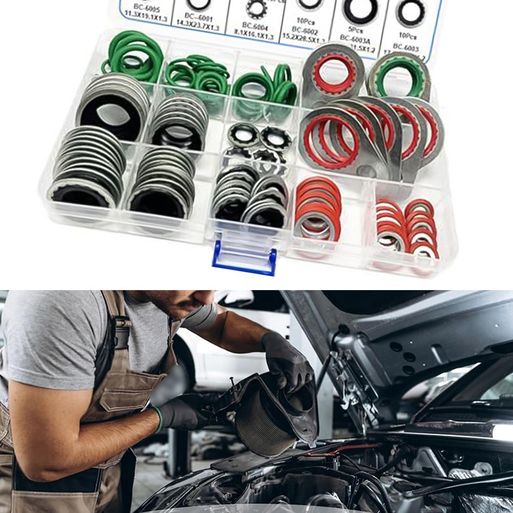 AC System O Ring Kit 139 Pieces Rubber and Metal Gaskets for Sealing Tasks