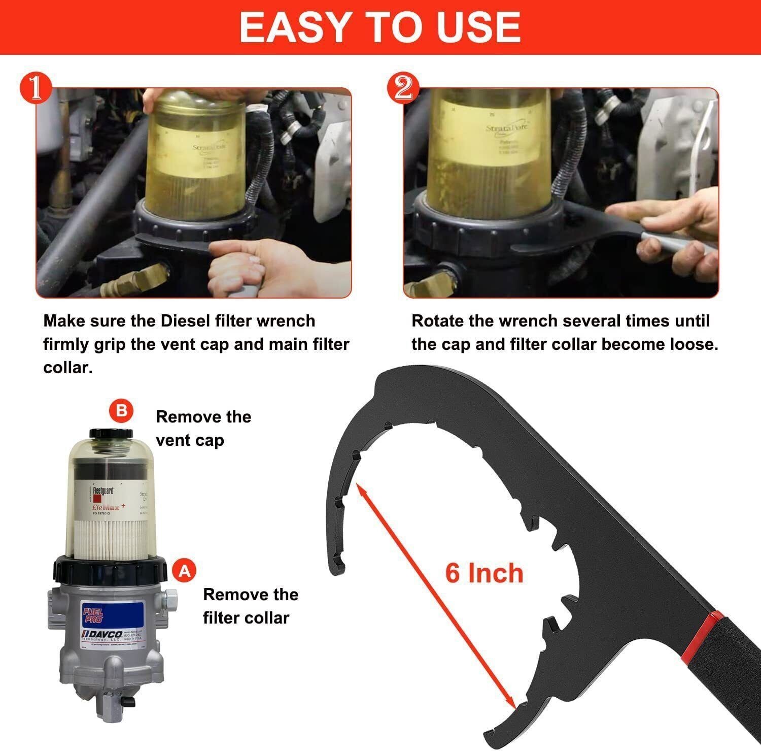 For 6″ Davco Filter Separator Tool 61110 Diesel Fuel Filter Wrench for Kenworth