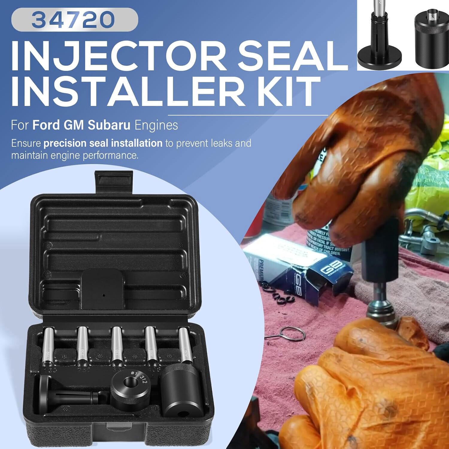 Tools Injector Seal Installer Kit 8Pcs for Most Ford GM Subaru Engines 34720