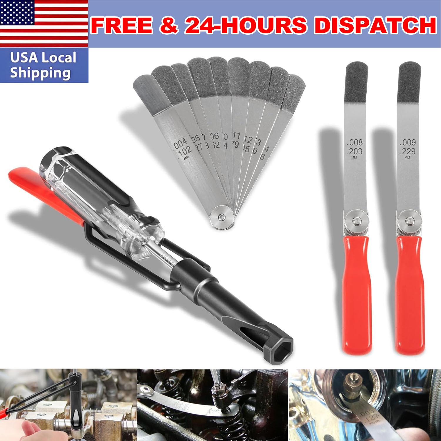 Valve Clearance Adjustment Tool Kit Offset Feeler Gauge Set+Jam Nut Valve