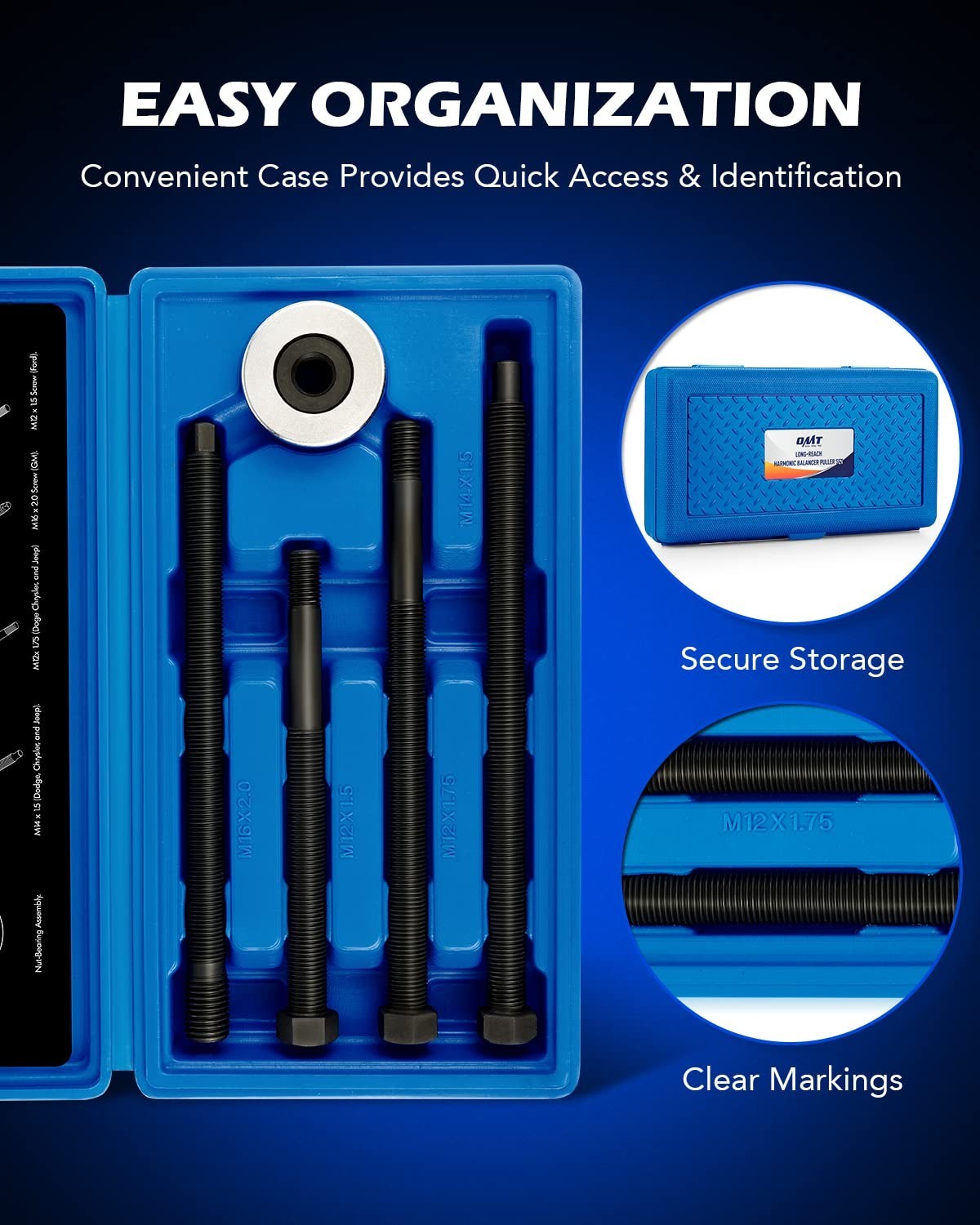 5pc Harmonic Balancer Installer Set | Long Reach Crank Pulley Tool Kit with Adap