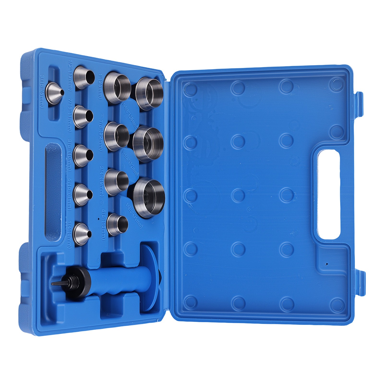 14pc Hollow Punch Tool Set Hole Punch 5-35mm with Spring Handle Storage Box