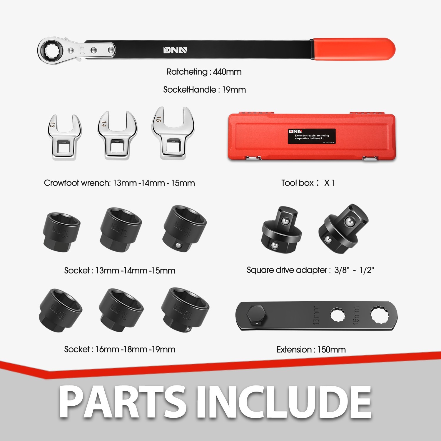 Ratcheting Serpentine Belt Removal & Installation Kit Tensioner Wrench Set 13Pcs
