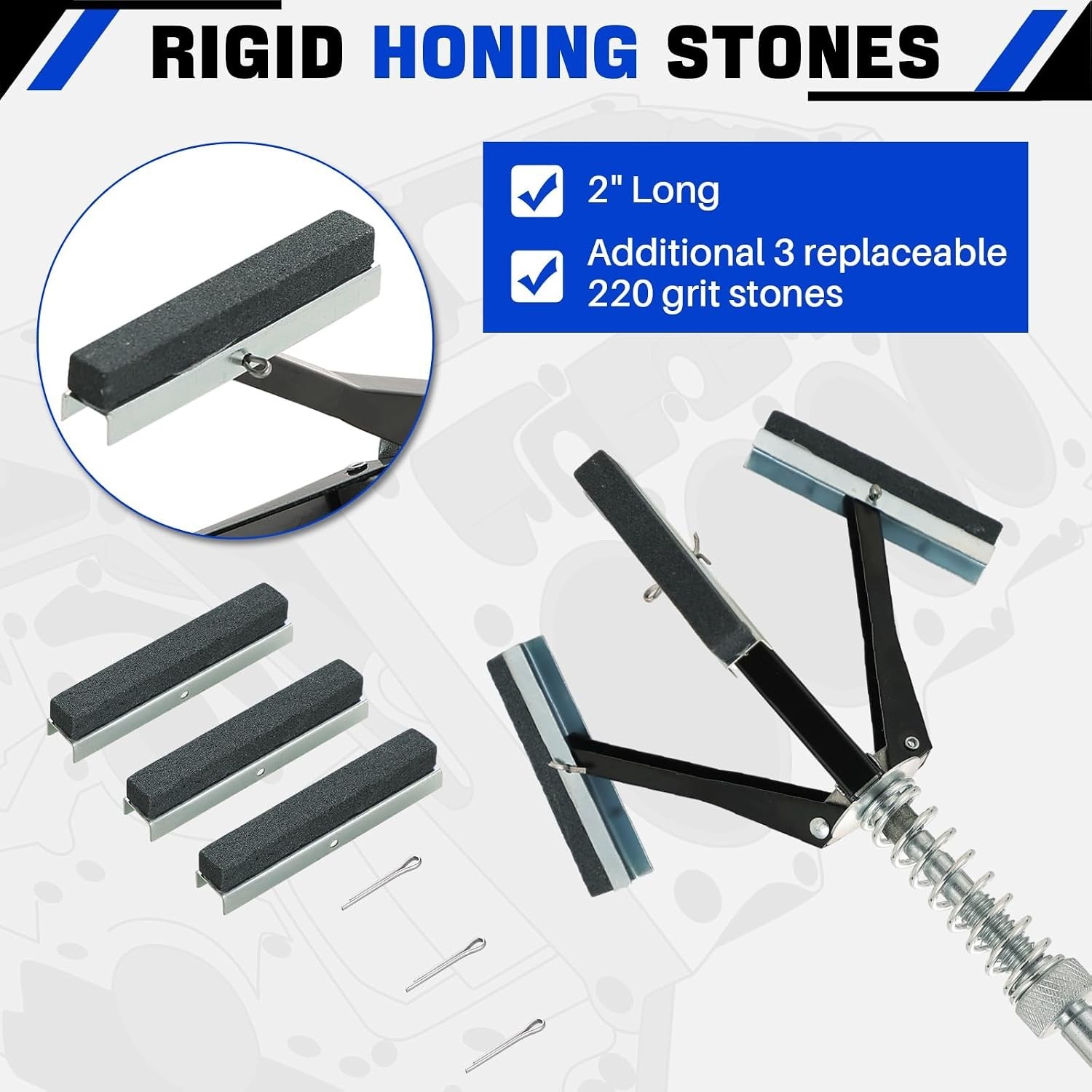 Engine Cylinder Hone with 3 Adjustable Stones | 1-1/4″ to 3-1/2″ Size