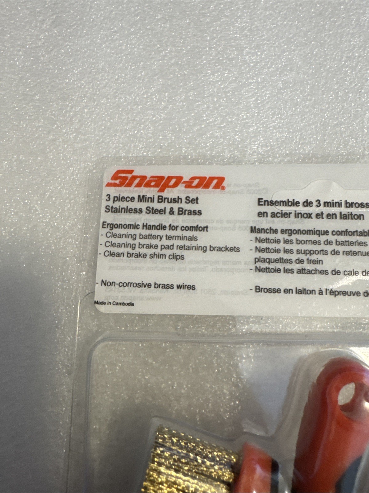 Snap On Mini Stainless Steel And Brass Wire Brush 2” Pack Of 3 NEW