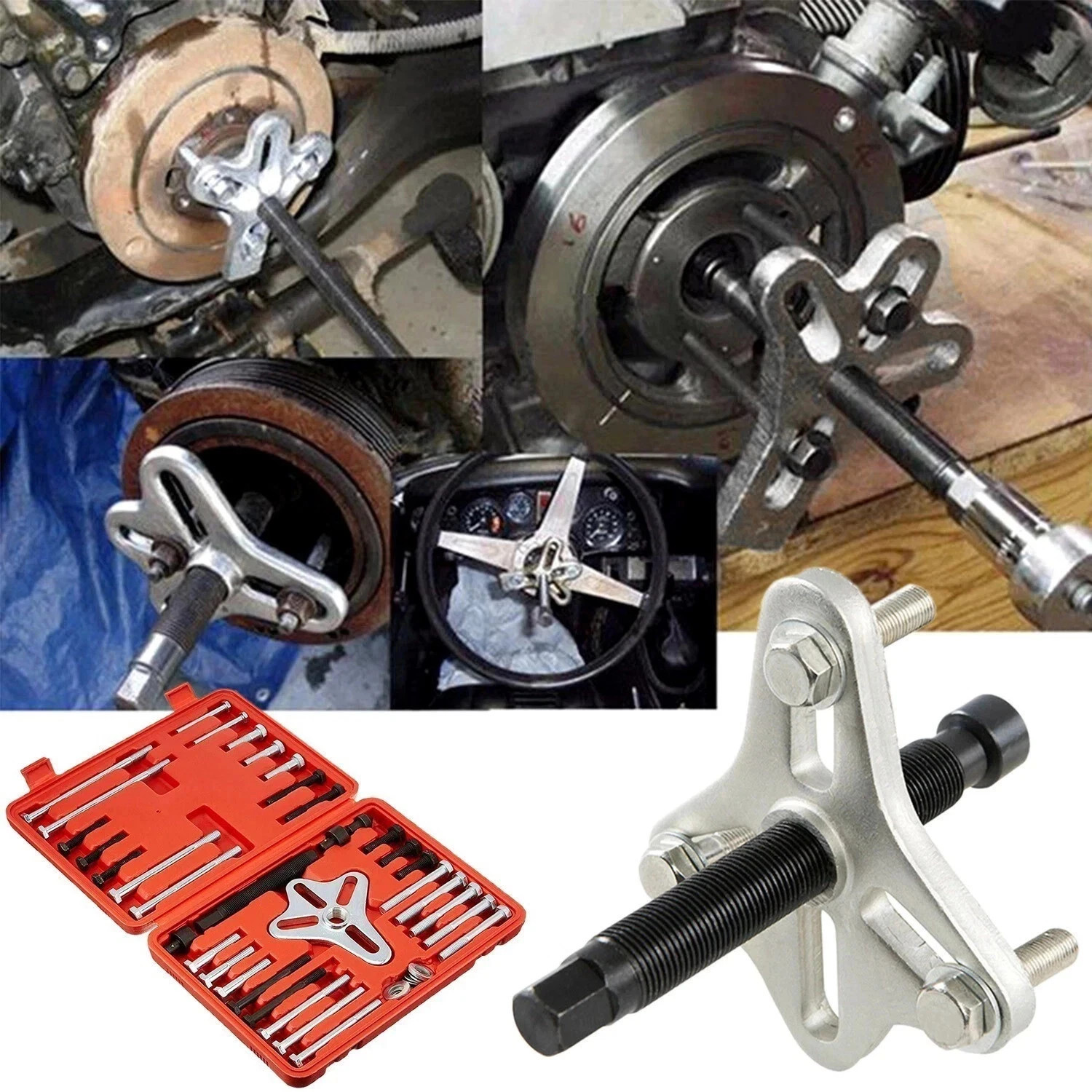 46pcs Harmonic Balancer Puller Tool Set Gear Pulley Steering Wheel Removal New
