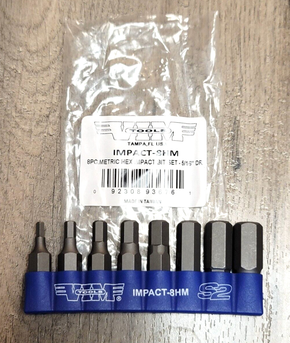 VIM Tools 8pc 5/16″ Hex Metric Hex Bit Set for Hand Impact Driver #IMPACT-8HM