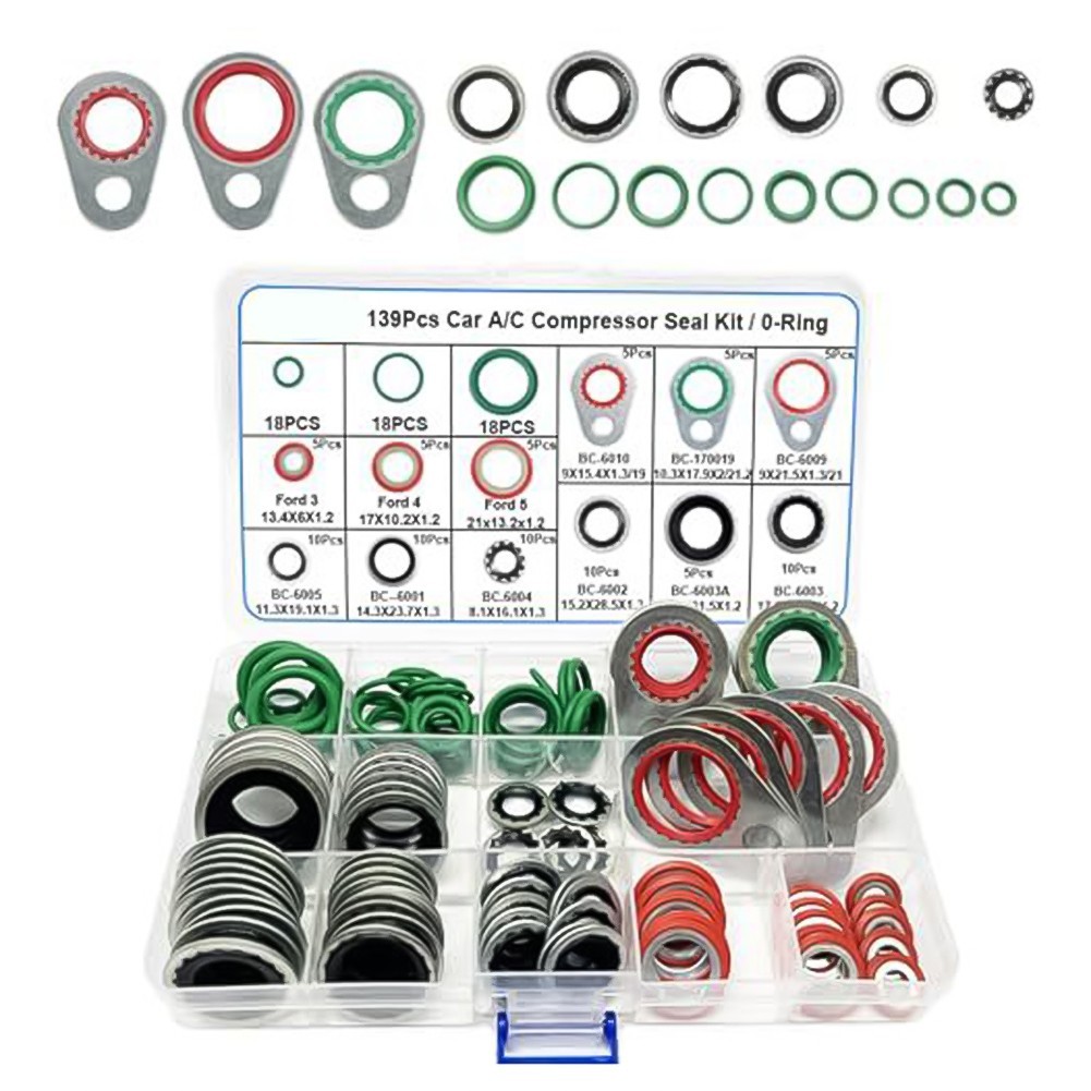 AC System O Ring Kit 139 Pieces Rubber and Metal Gaskets for Sealing Tasks