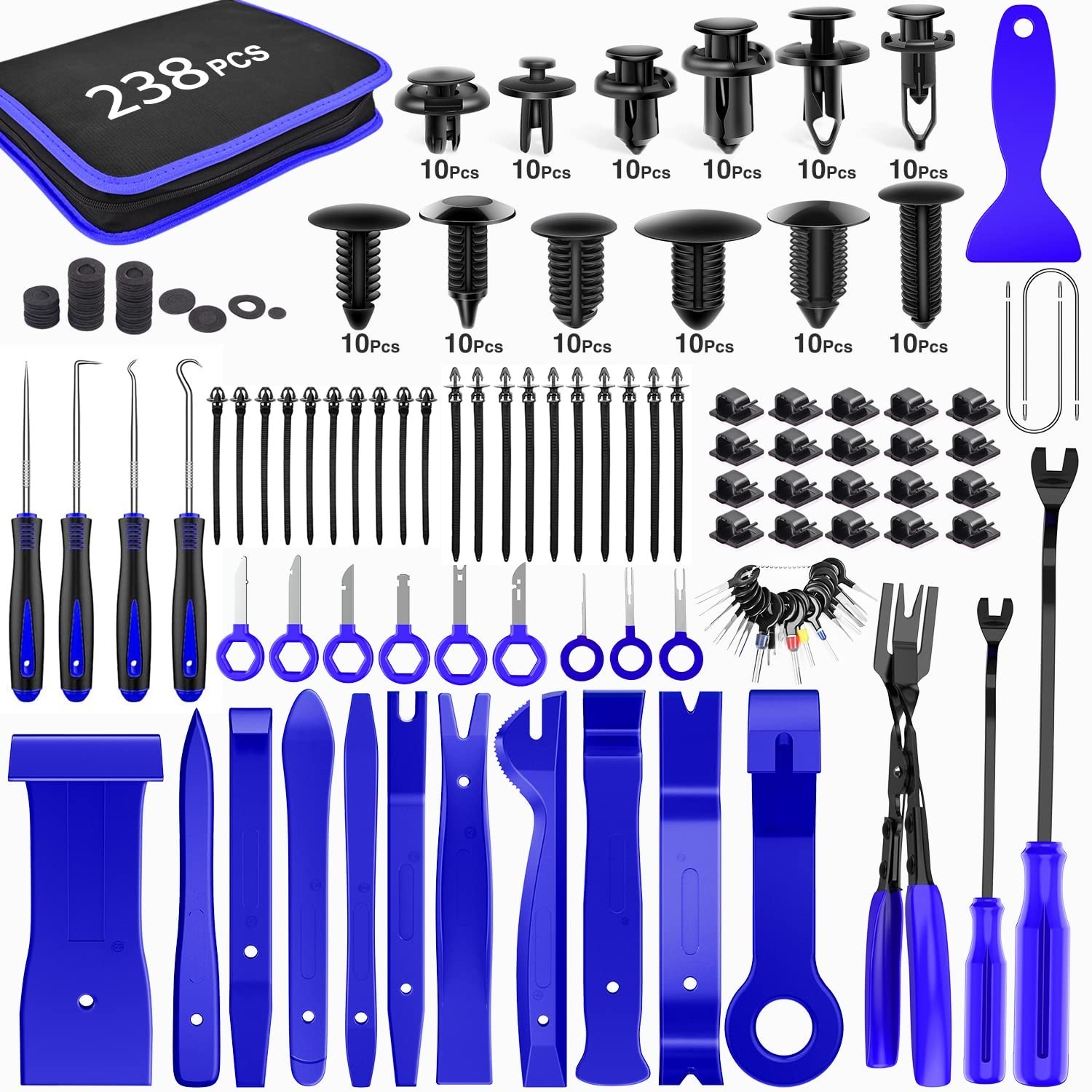Red 238Pcs Trim Removal Tool Auto Push Pin Bumper Retainer Clip Set Fasteners