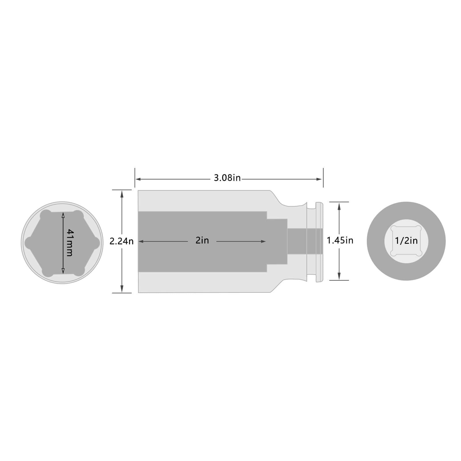 1/2Square Drive x 41mm Shallow Impact Socket,Metric Socket,6 Point CR-MO for …
