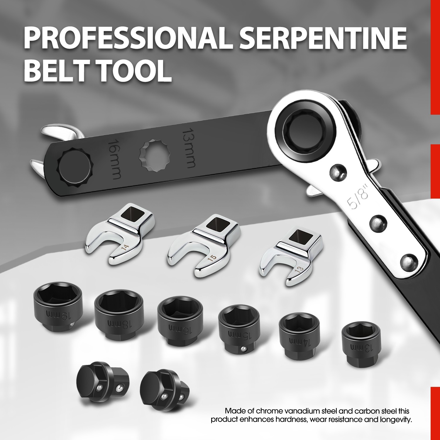 Ratcheting Serpentine Belt Removal & Installation Kit Tensioner Wrench Set 13Pcs