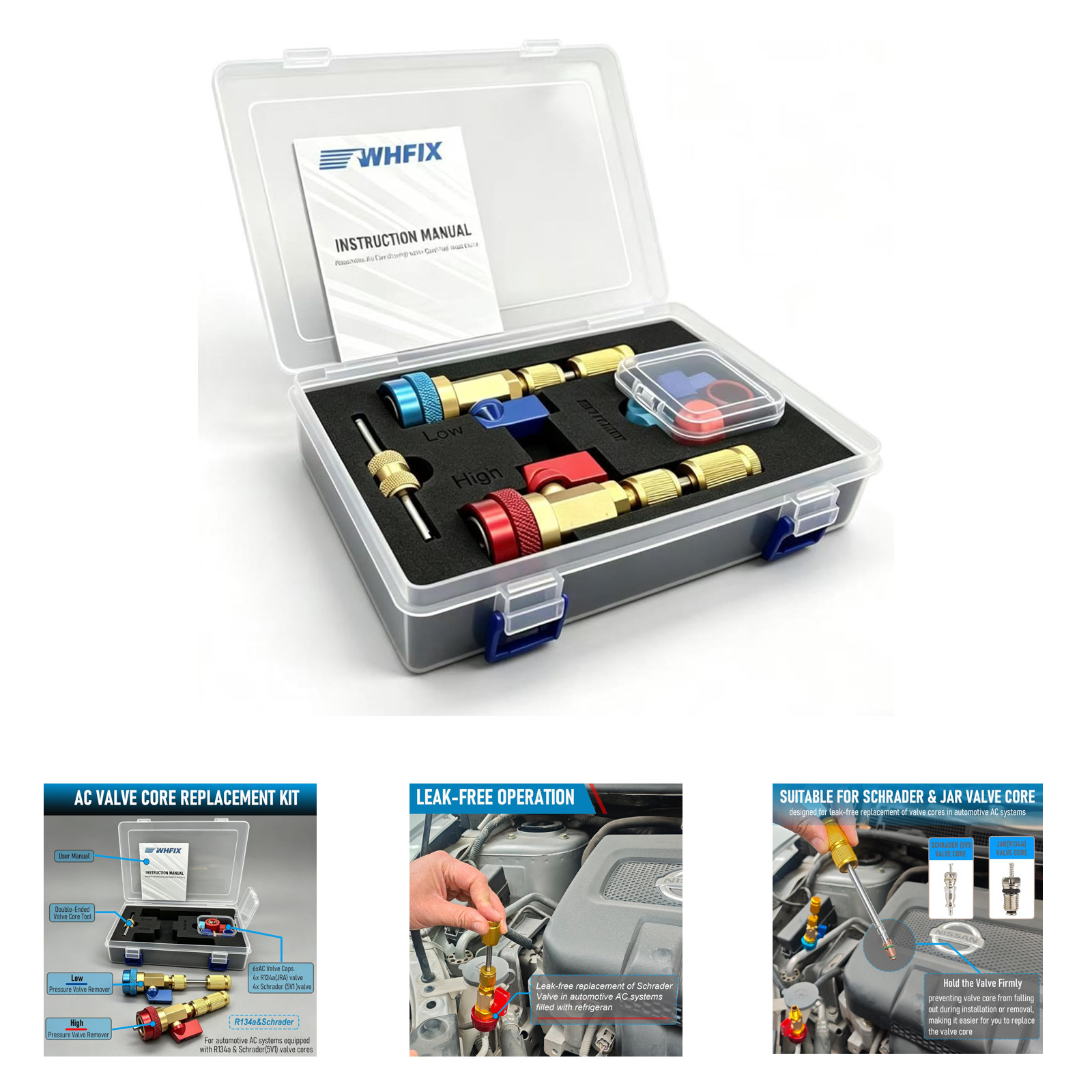 R134A Valve Core Remover Installer Tool Set, AC Schrader Valve Removal Kit