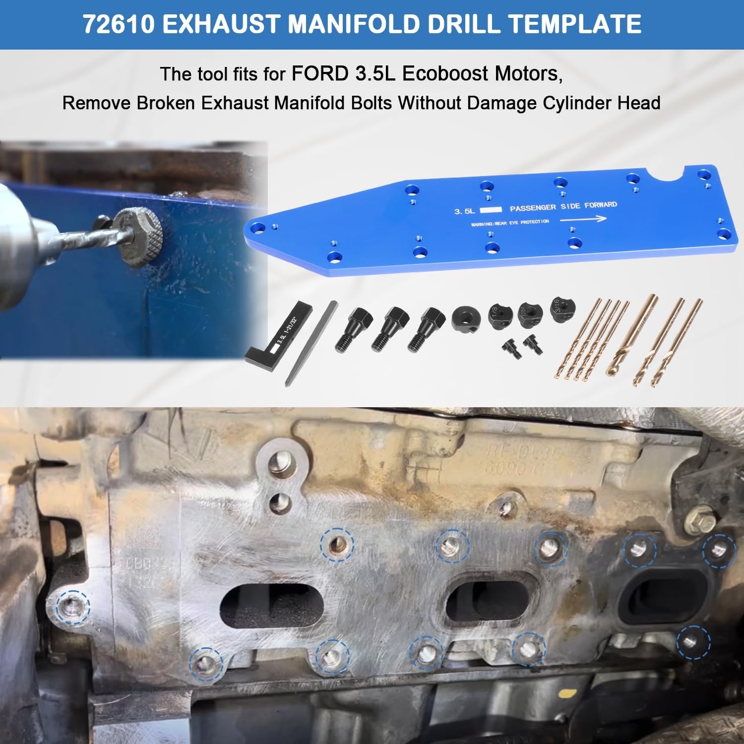 72610 Broken Exhaust Manifold Drill Template Removal Tool for Ford 3.5L Ecoboost