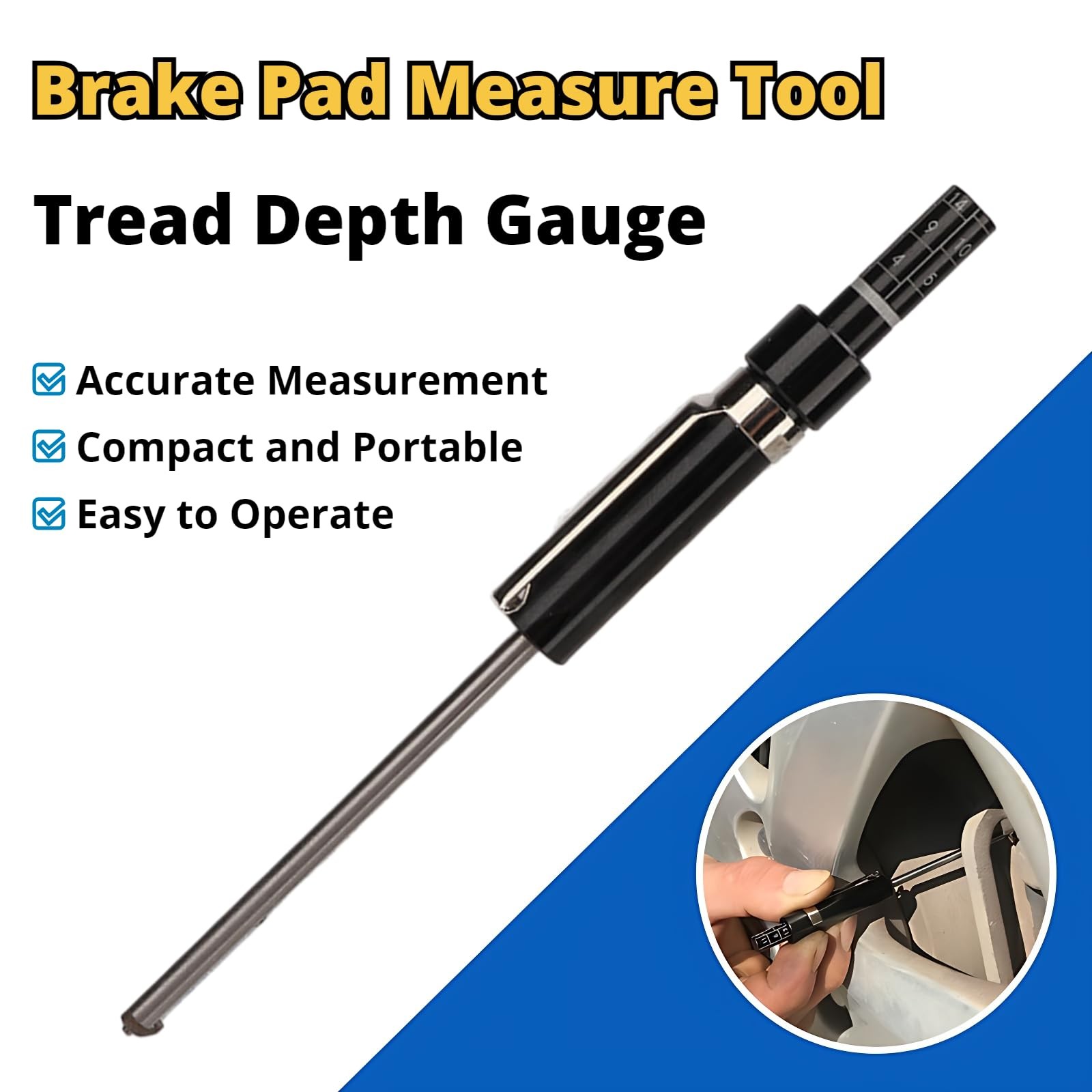 Brake Pad Thickness Gauge Measure Tool Detection Pen Scale Tire Tread Depth