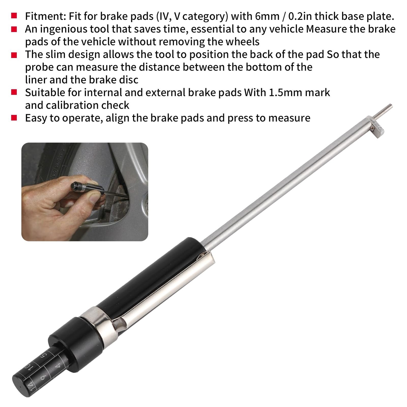 Brake Pad Measuring Tool, Brake Pad Thickness Gauge with Scale Brake Pad Gaug…