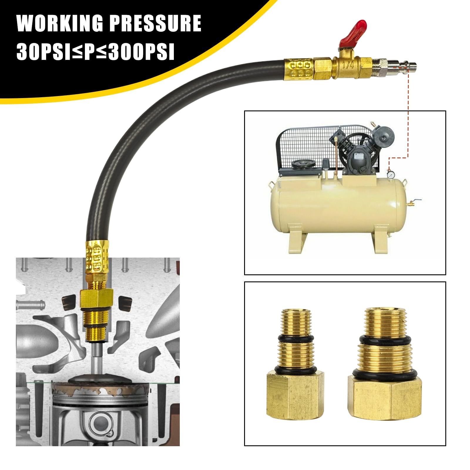 Engine Air Valve Holder Pressure Pipe M10 M12 M14 M18 Thread to 1/4 NPT w/Bal…