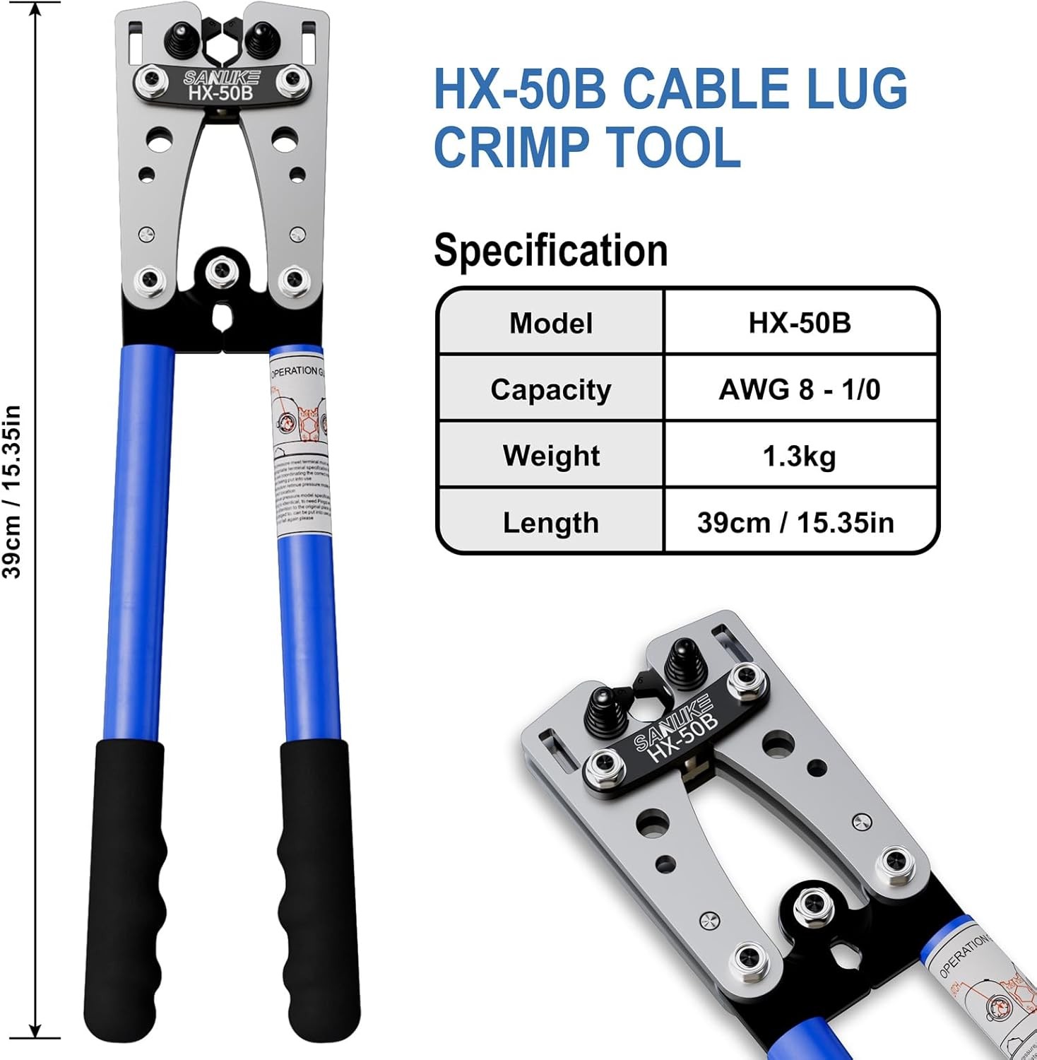Sanuke Battery Cable Lug Crimping Tool Kit with Black, Blue, Orange, Silver