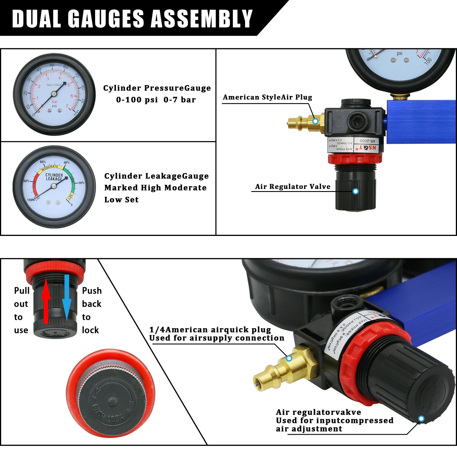 Professional Cylinder Leakage Tester TU-21 Compression Leakage Tester Tool Kit