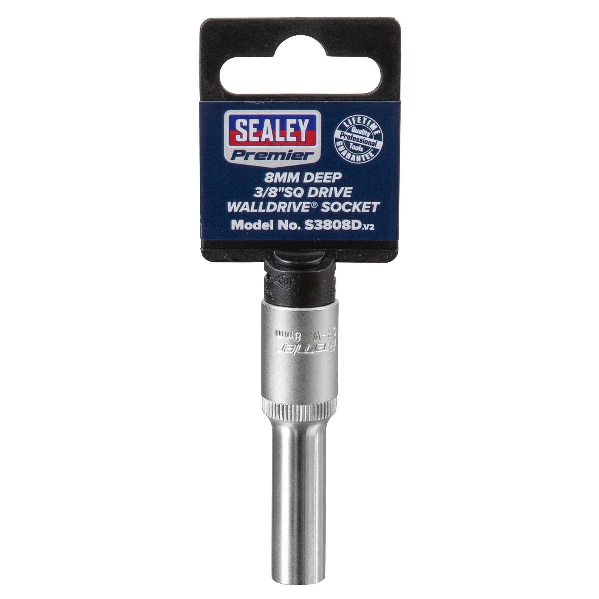 Sealey WallDrive Socket 8mm Deep 3/8″ Square Drive Chrome Vanadium Steel S3808D