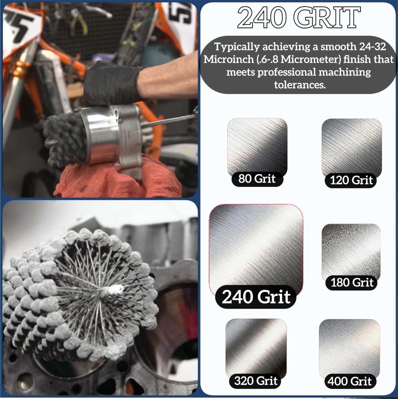 4″ Flexible Cylinder Hone Tool – 240 Grit Silicon Carbide for Engine Cylinder, F