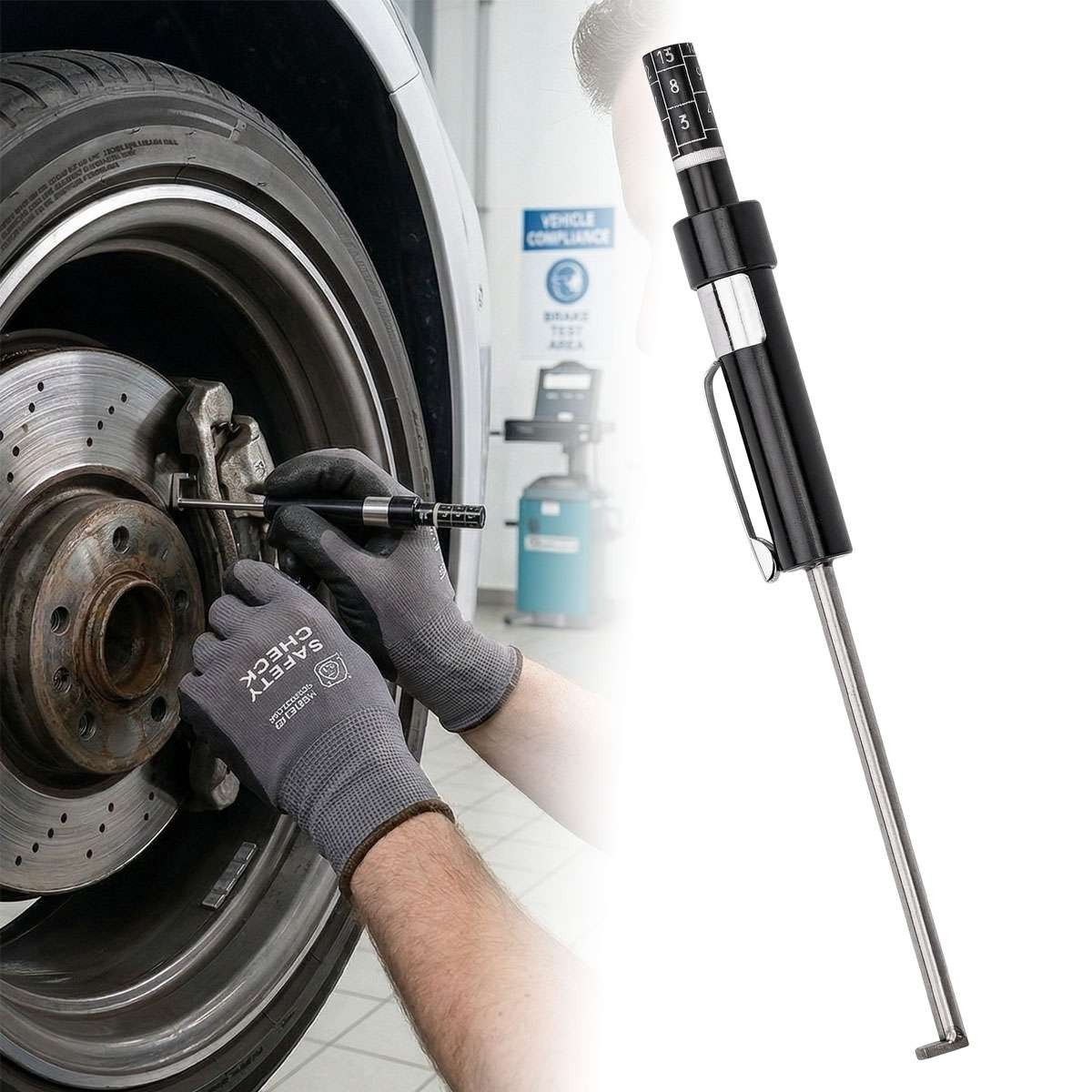 Brake Pad Measure Tool Thickness Gauge w/ Scale car Detection Pen Base Plate 6mm