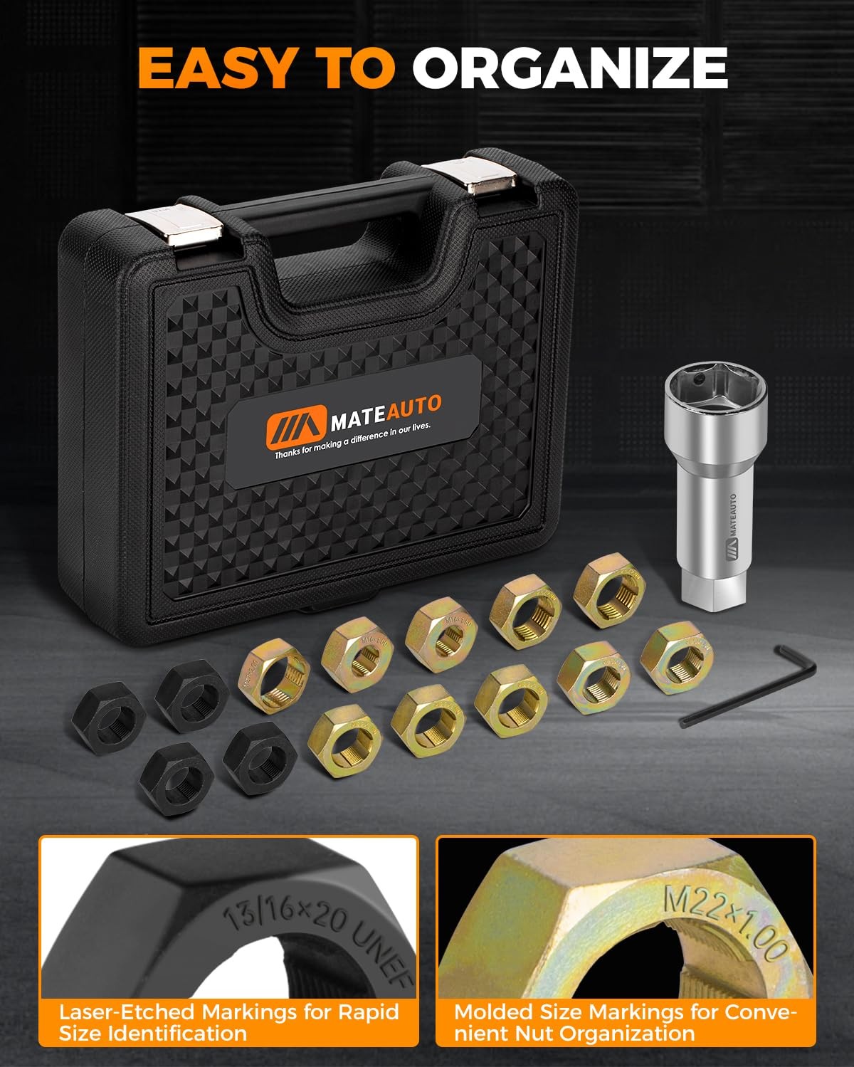 Axle Spindle Rethreading Kit 16 Piece Precision Repair Tool Set for Mechanics