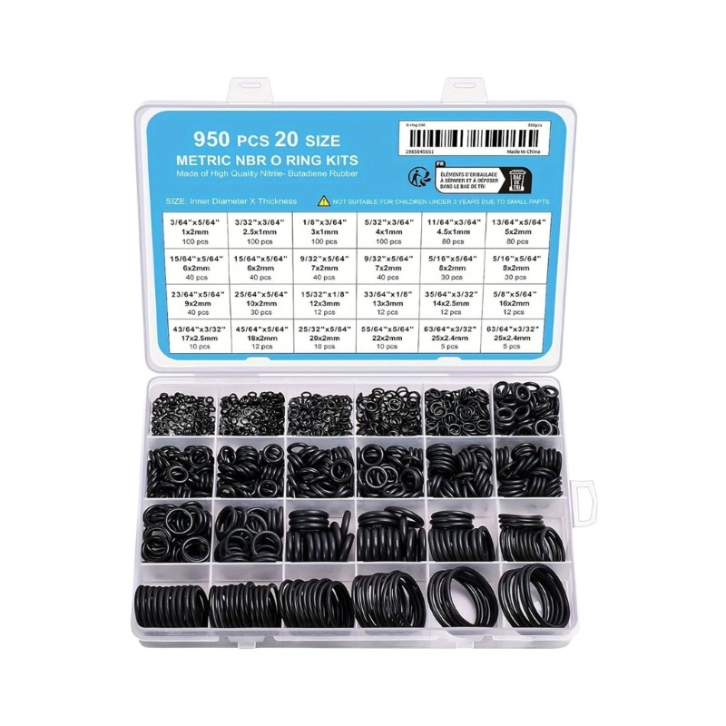 950 Pieces Gasket Set, 20 Sizes for Automotive A/C Service Use