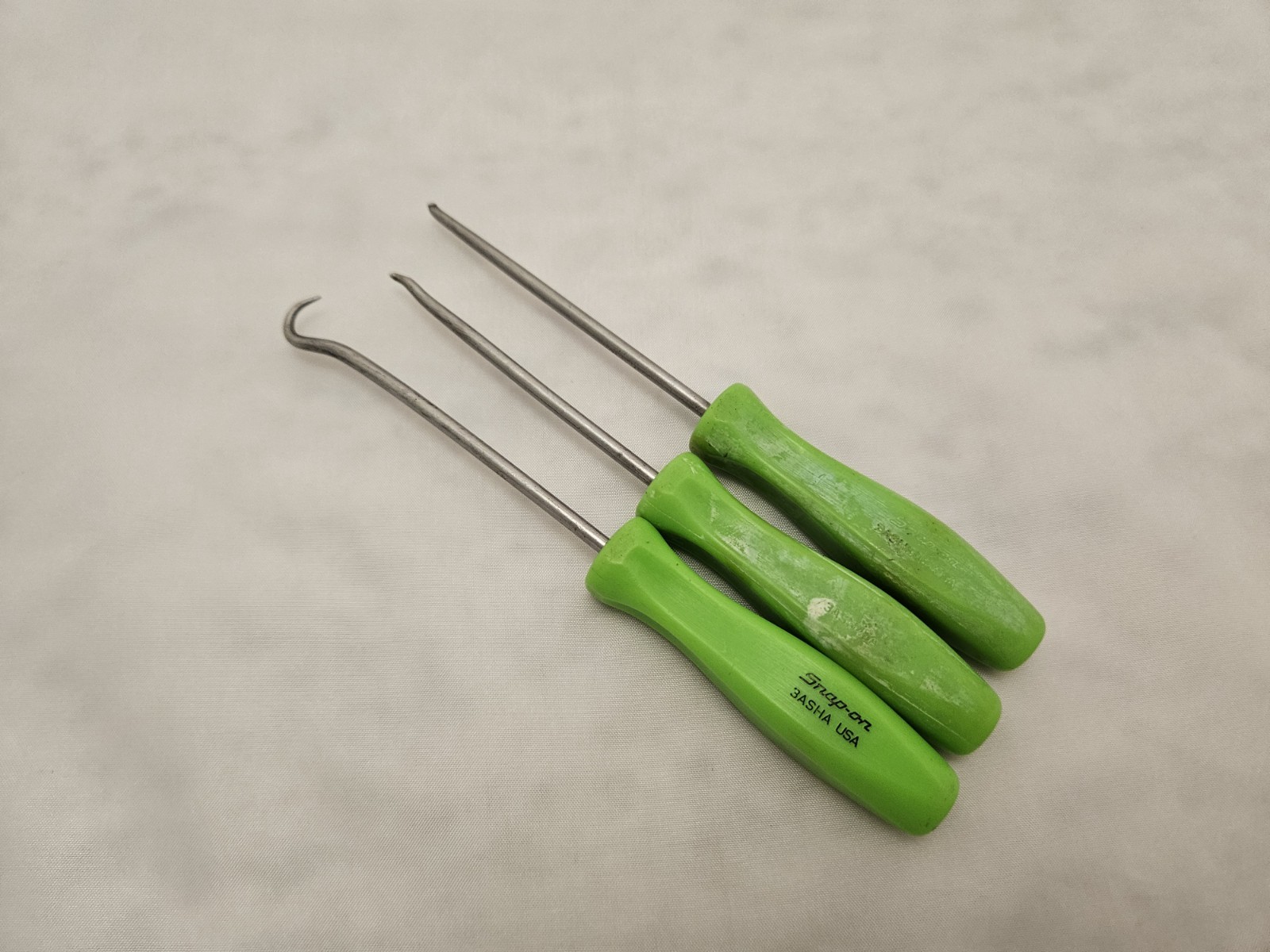 Snap-on 3Pc Mini Hook Pick Set Green Hard Handle USA 3ASHA 3ASH45A 3ASH90A TB