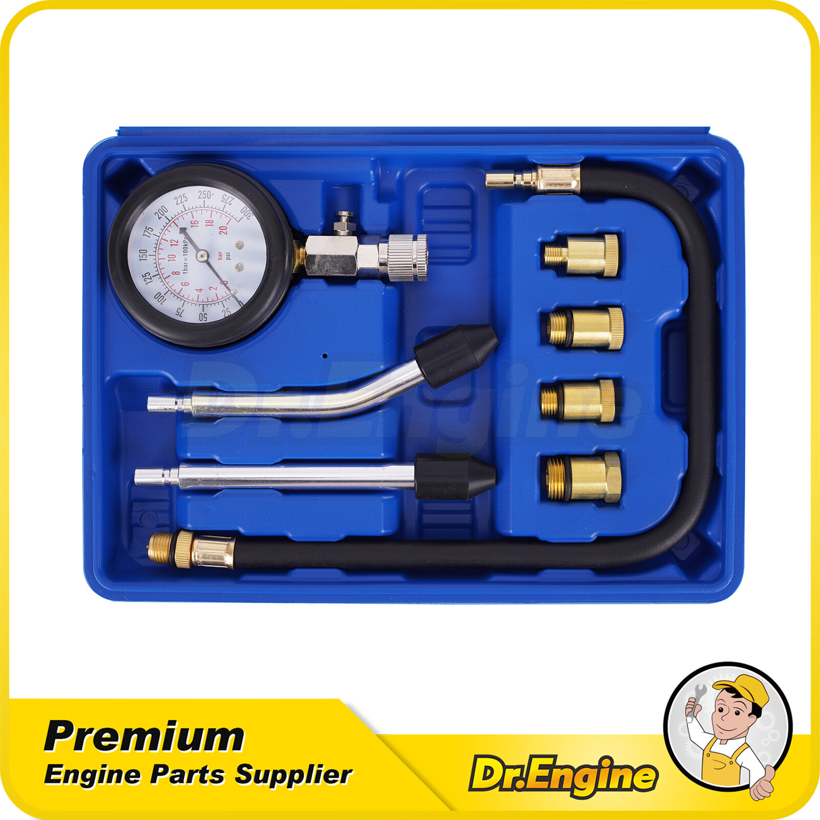 8pcs Petrol Engine Cylinder Compression Tester Kit Auto Tool Gauge