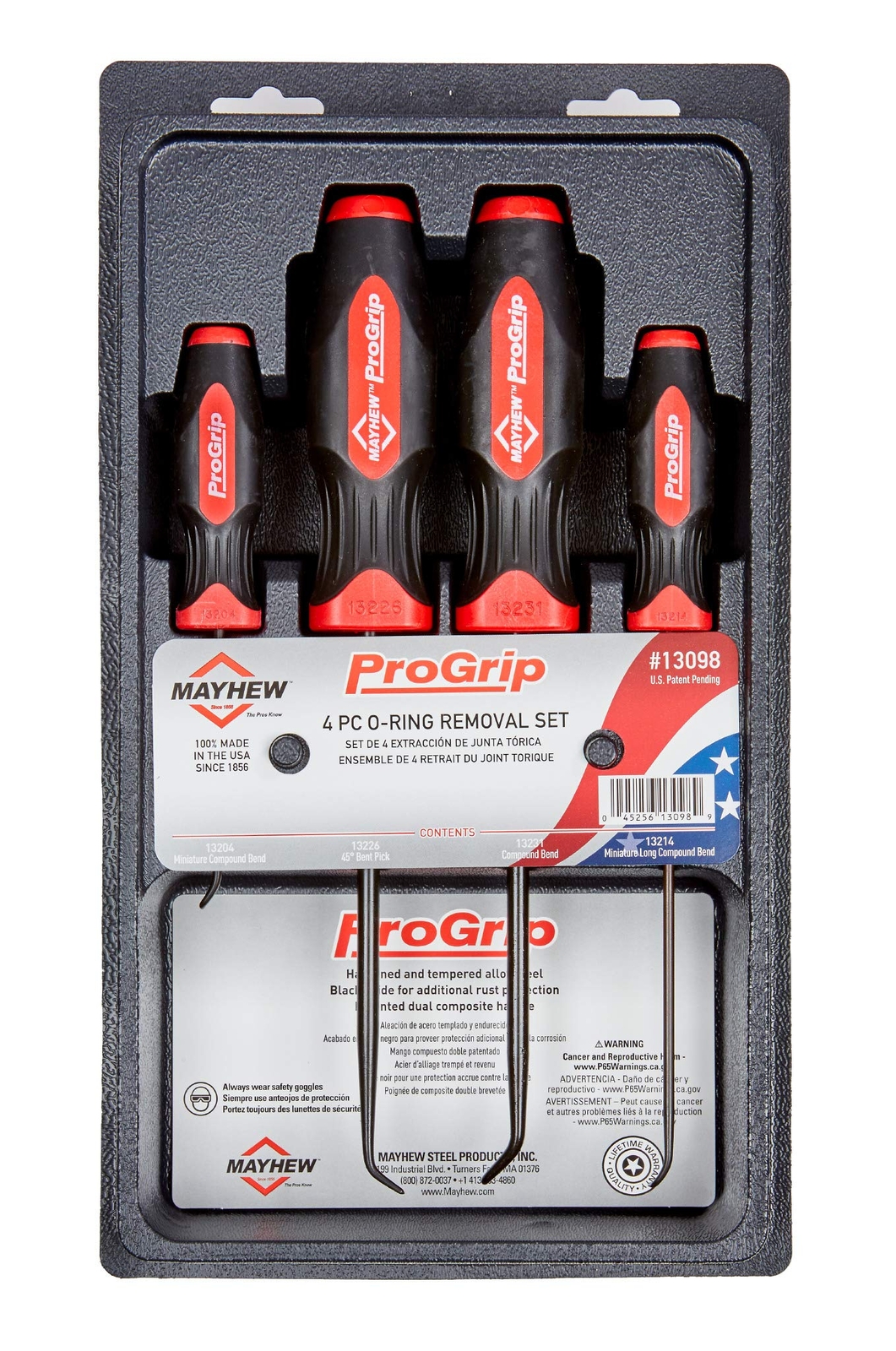 Mayhew 13098 Pro13-3/4? 4-Piece O-Ring Removal Set, Black Oxide