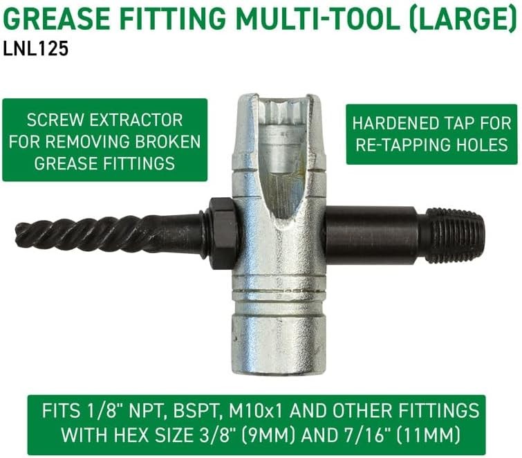 LockNLube Grease Fitting Multi-Tool, Large Small, Silver and Black