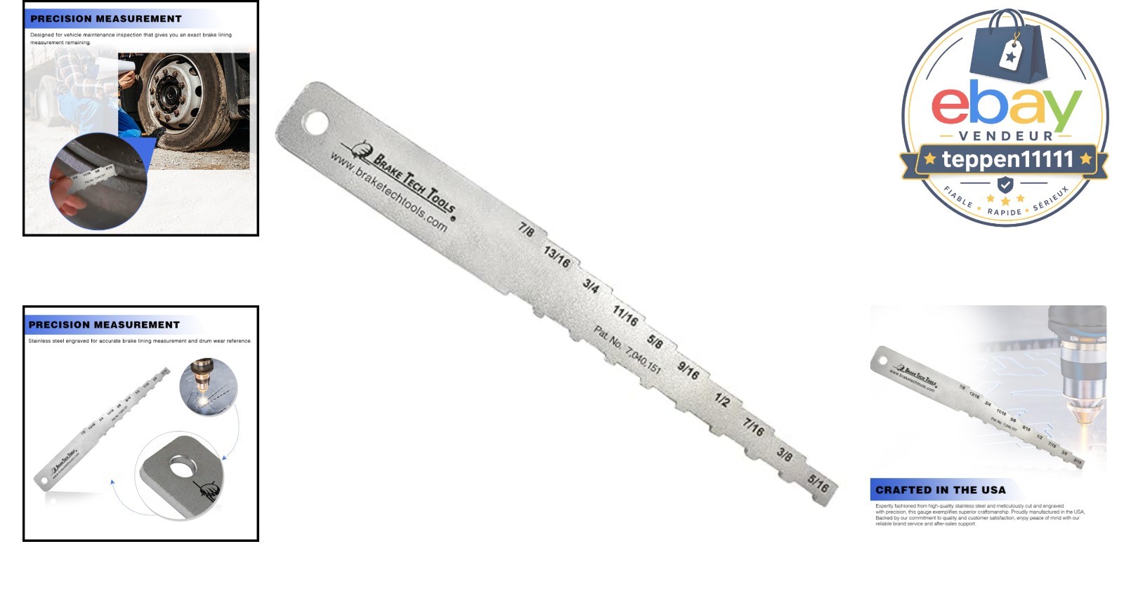 Brake Lining Measuring Tool Gauge Stainless Steel 8 Inch