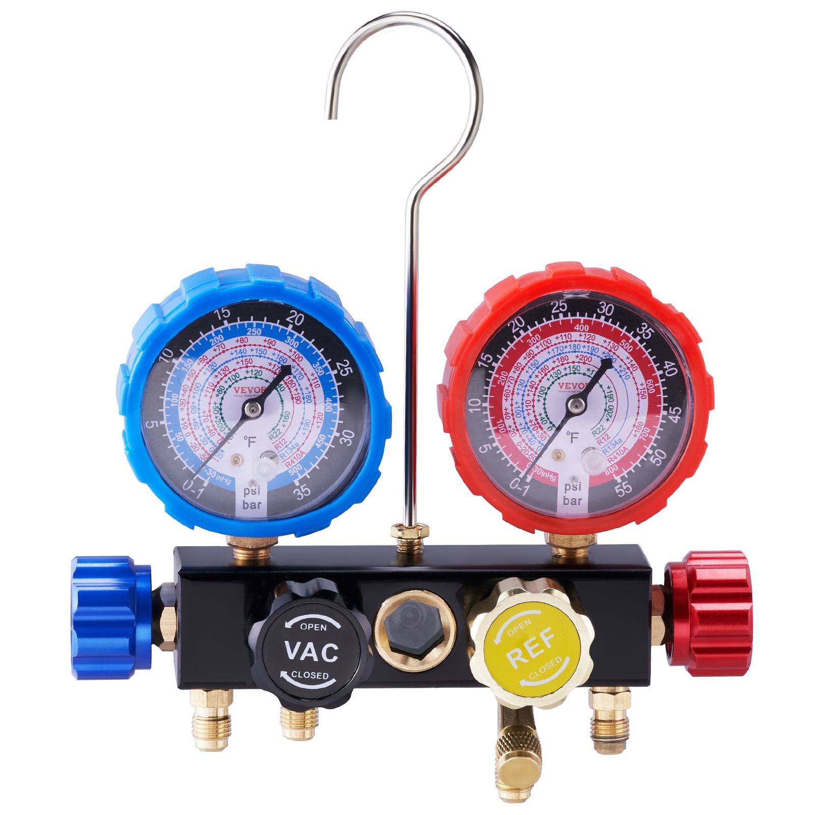 4-Way AC Manifold Gauge Set R134A R22 R12 R410A, 5ft Hoses for Auto RV