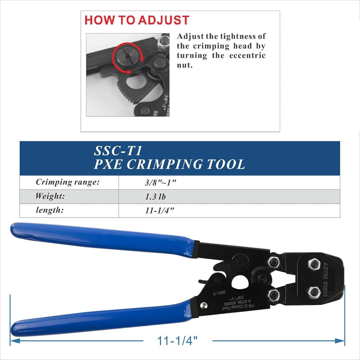 PEX Pipe Clamp Cinch Tool Crimping Crimper for Stainless Steel Blue