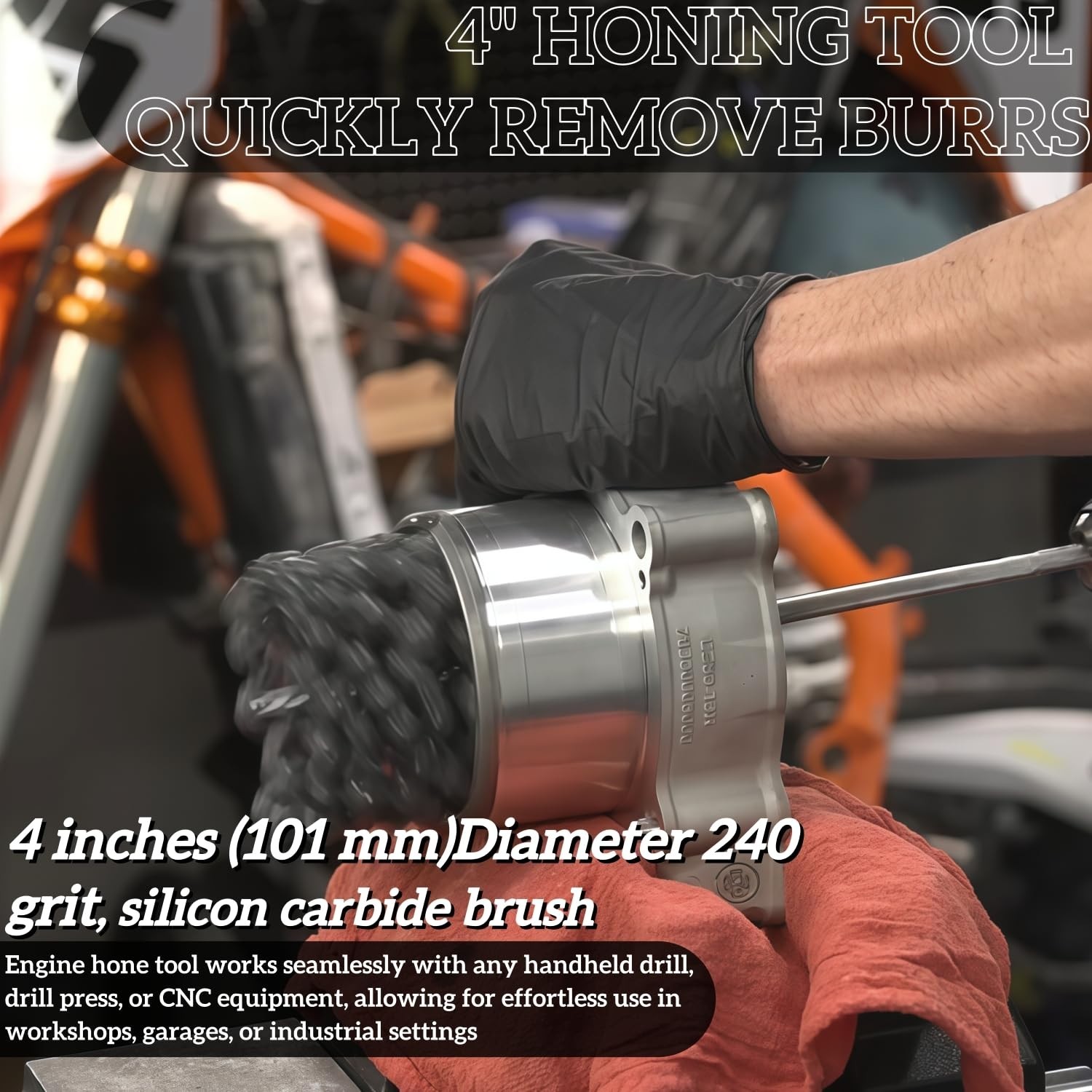 4″ Flexible Cylinder Hone Tool – 240 Grit Silicon Carbide for Engine Cylinder, F