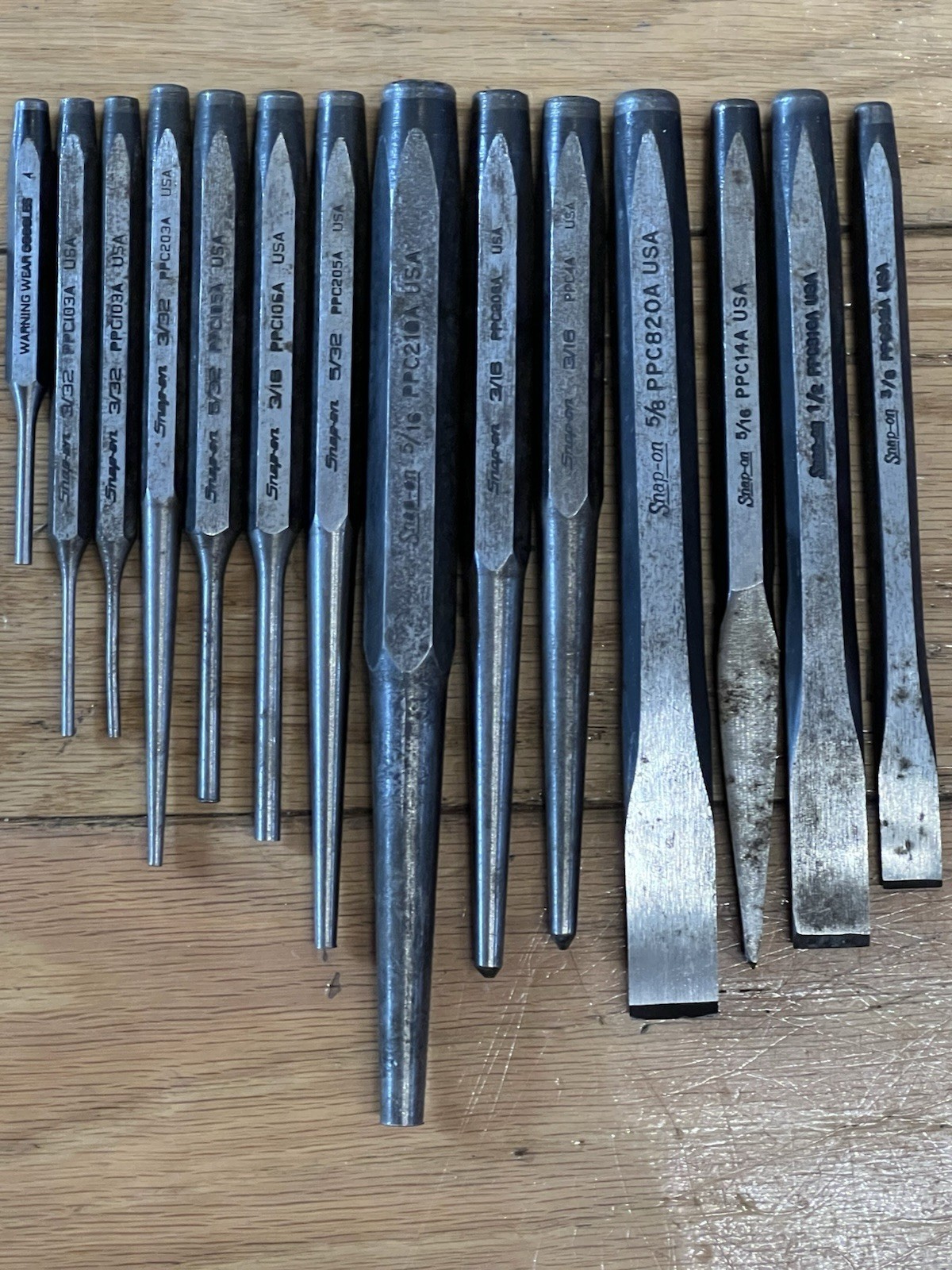 Snap-On 12 pc punch and chisel set sharp straight no mushrooming same day ship!