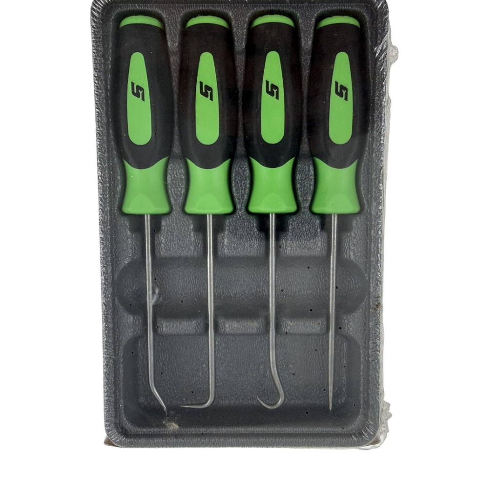 Snap-On NEW 4pc Picks Set RARE Green Soft Grip Awl, Hook & Tray Case SGASA204AG