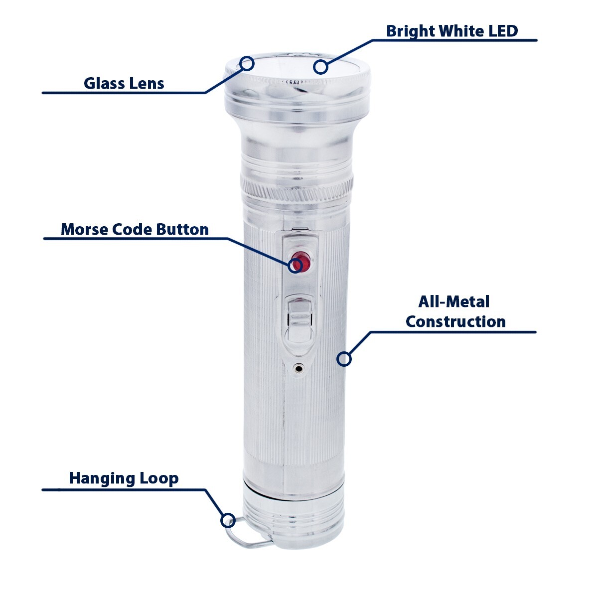 United Pacific 110917 All-Metal Chrome Vintage Style LED Flashlight – 1 Unit