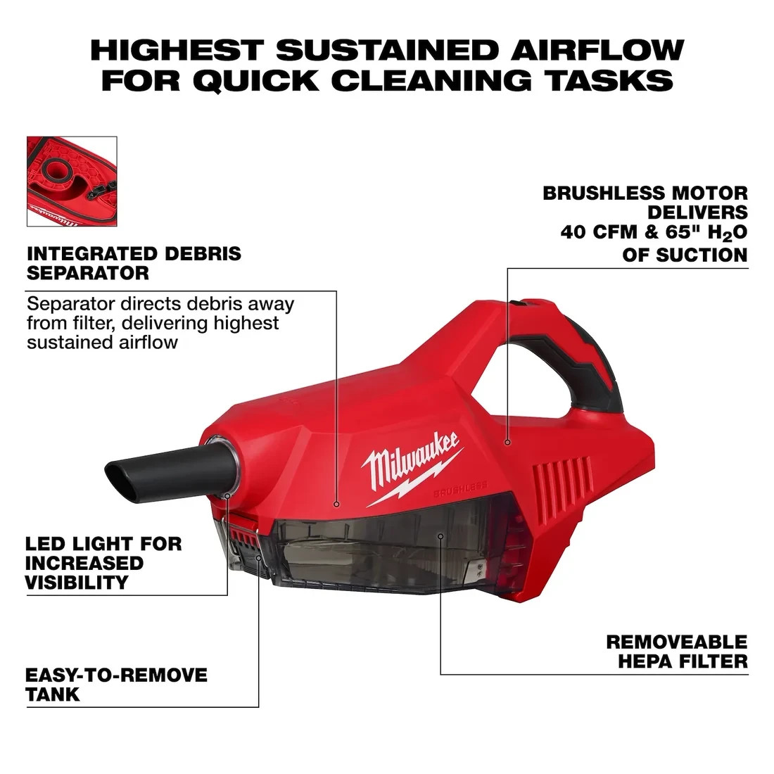 Milwaukee 0892-20 M18 Brushless Handheld Vacuum + FREE Battery